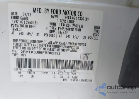 2015 Ford Edge Sel from USA, damaged, VIN 2FMTK3J96FBB05392